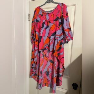 Manuhealii Womens High Low Top 3/4 Sleeve Hawaiian Pink Purple‎ Blouse NEW